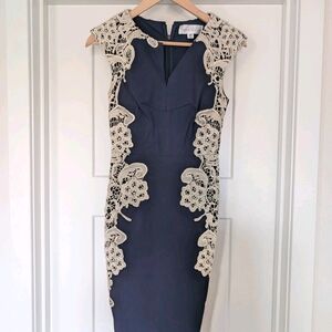 Paper Doll Navy Dress with Cream Lace